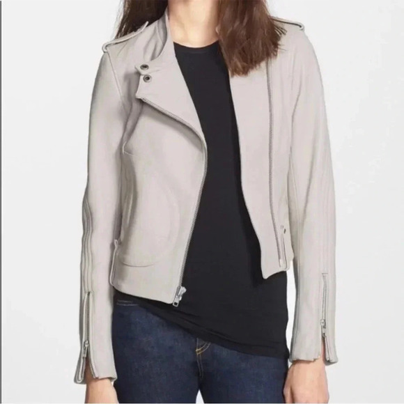 THEORY Browsal Katiana Cropped Leather Jacket in Grey Chino $1,295 - Picture 1 of 15